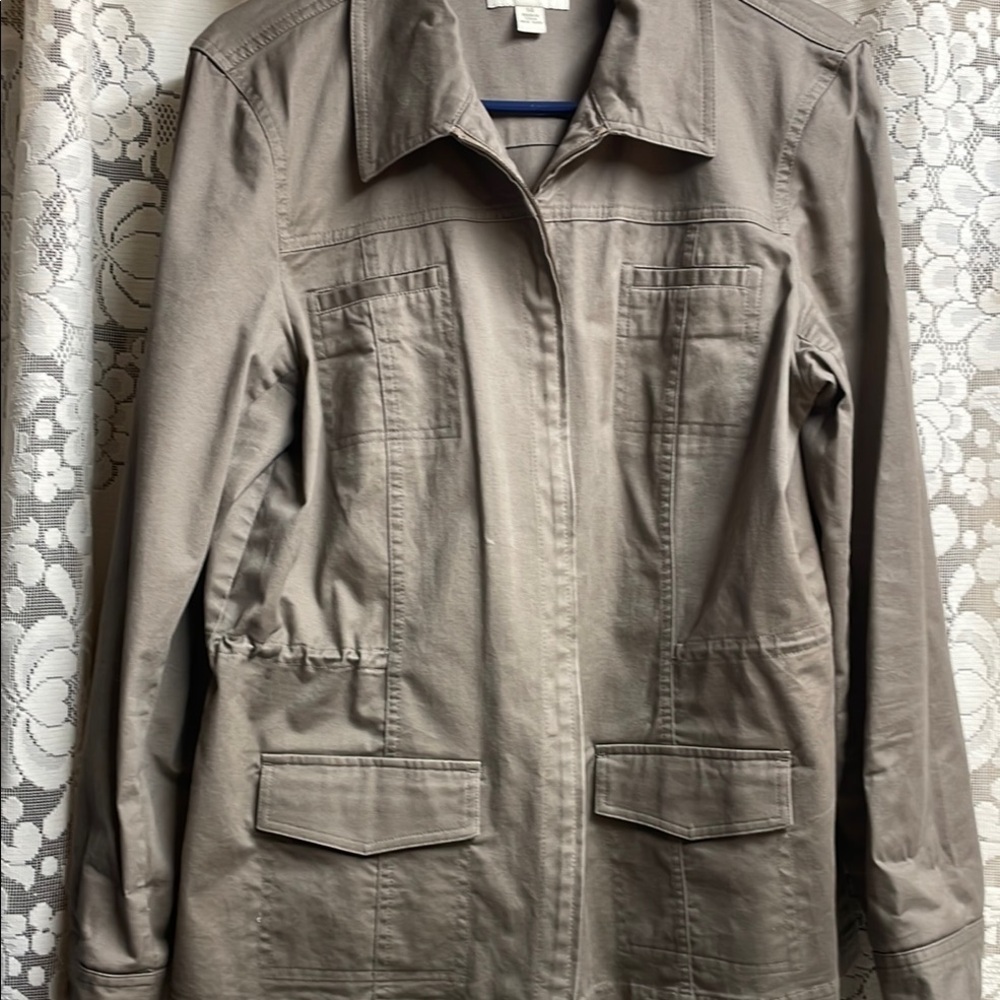 Appleseed's Tan Utility Jacket with Collared Neckline Multi pockets